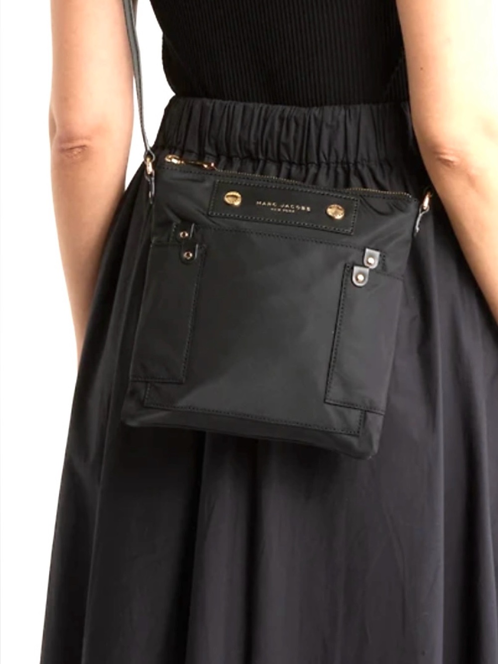 Marc Jacobs Black leather  Crossbody with silver Tone Accents